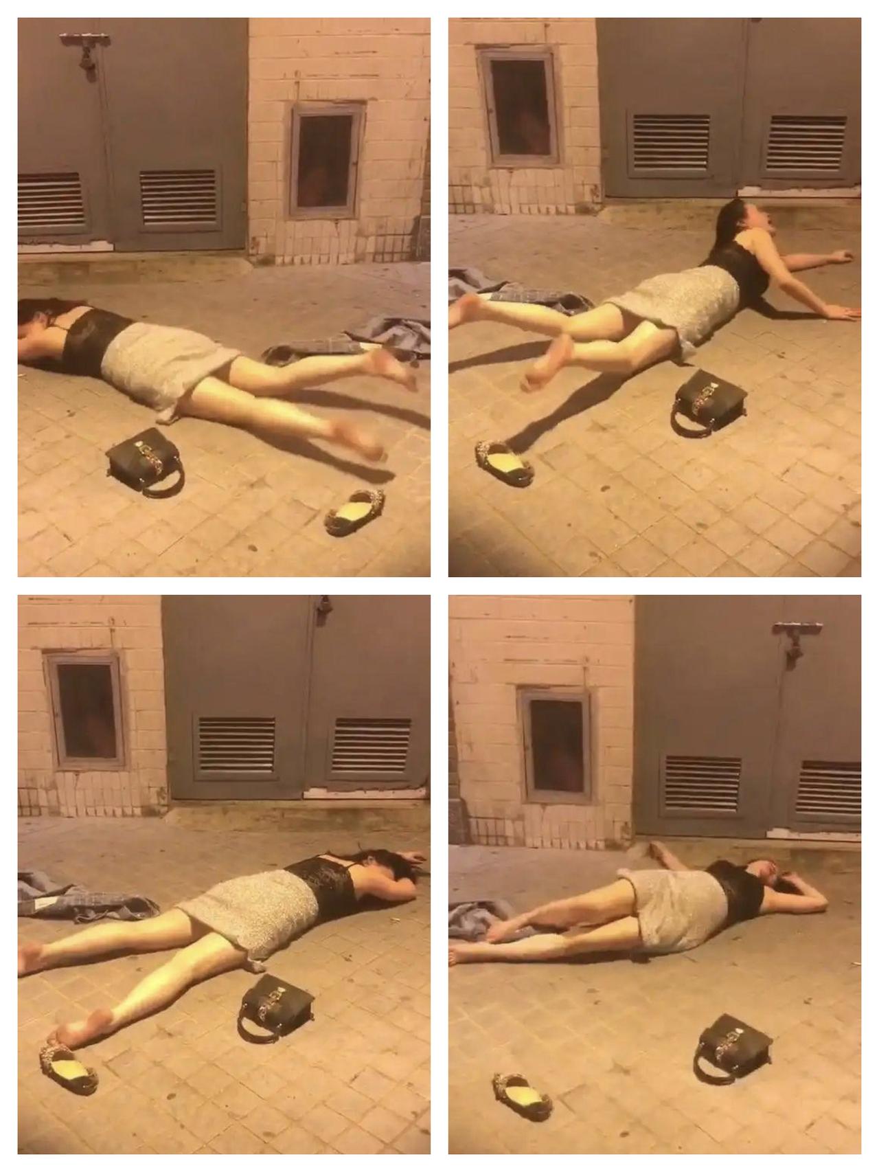 女孩醉酒躺地上打滚哭闹大喊：为什么！动静太大引路人围观！
     广东一深夜的