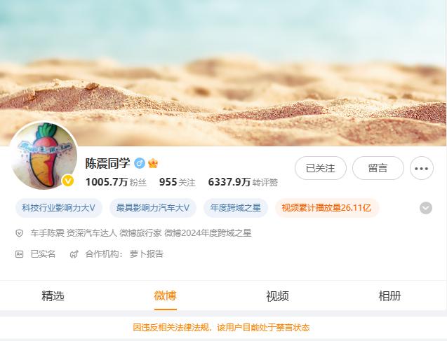 今天陈震解封？好几个大V都在说这事，不过目前看还是禁言状态。
去年12月4日被全