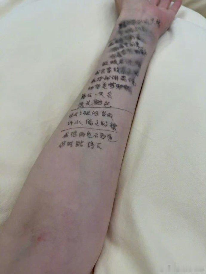 李小冉歌词小抄抄了一胳膊 毫无偶像包袱，记不住歌词就抄满手臂，真实又不做作。李小