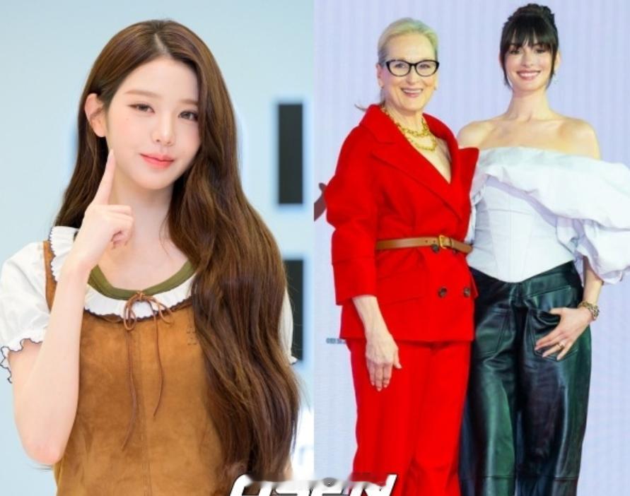 张元英采访梅姨安妮海瑟薇 据韩媒，张元英采访了到韩的梅丽尔·斯特里普和安妮·海瑟