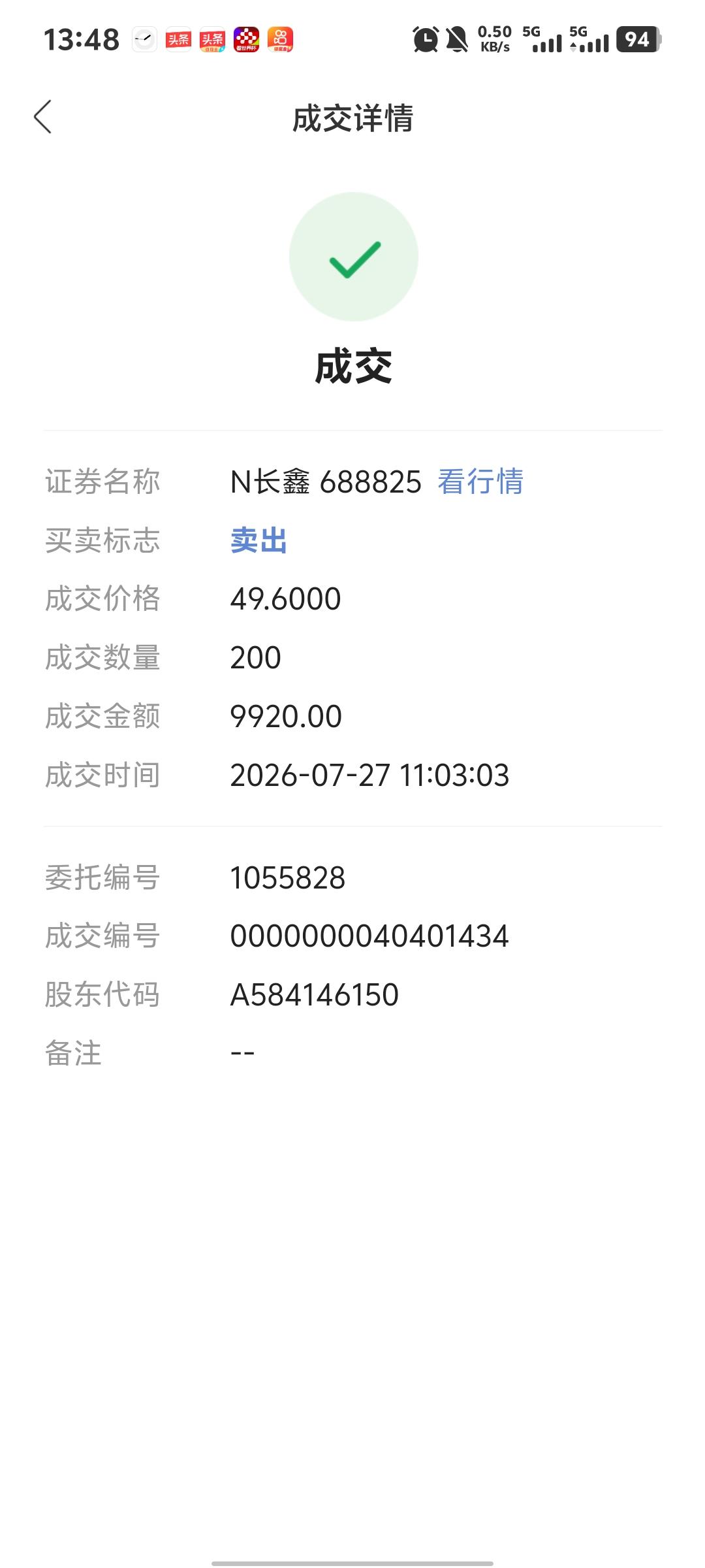 中一签才500股长鑫，也是我第一次中签。没有在最高点卖，只是在49.6成交卖了2