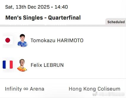 wtt年终总决赛25张本智和 男单R8251213 14:40张本智和 Vs. 