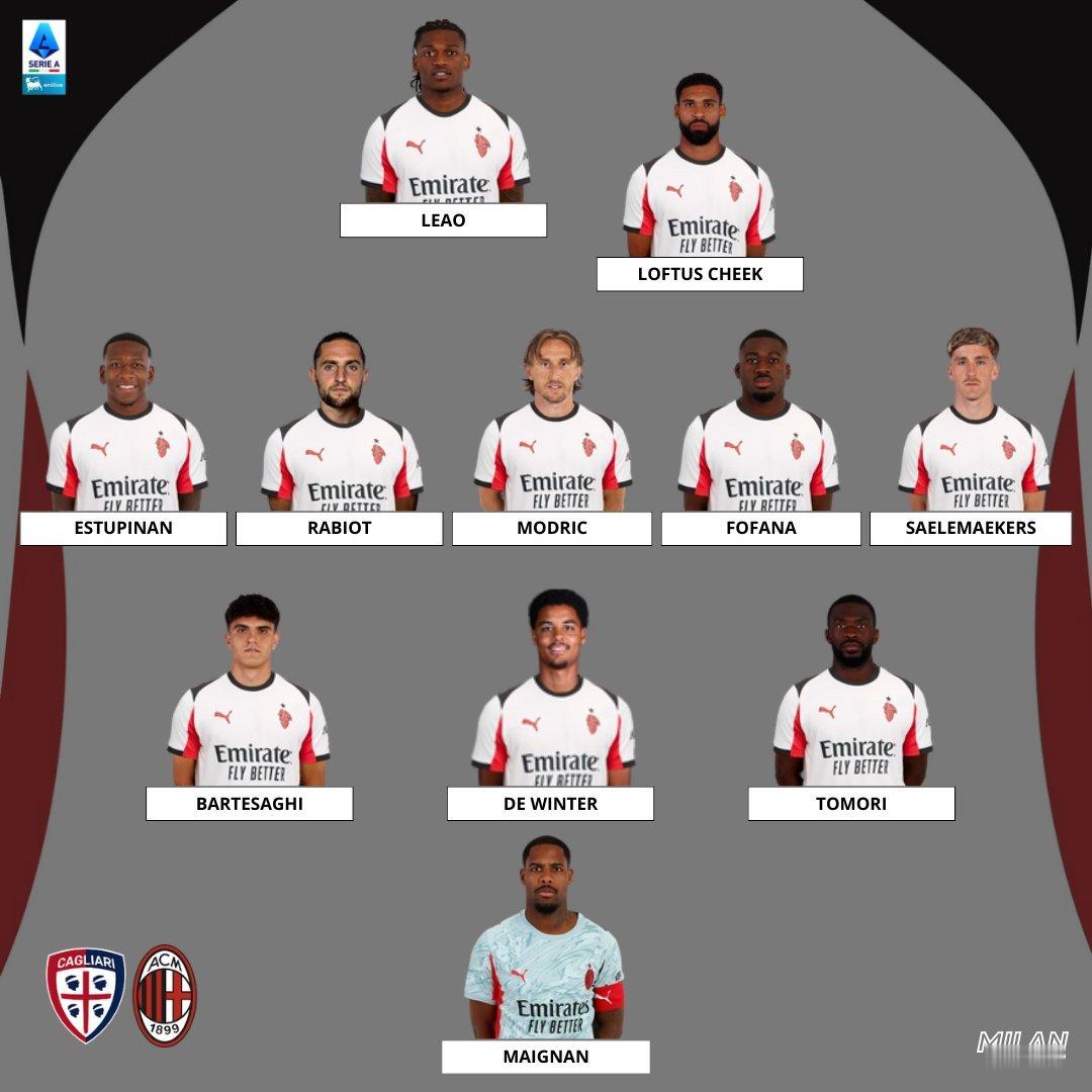 【首发阵容】2025-26赛季意甲联赛 第18轮-🔴⚫️米兰客场对阵卡利亚里队