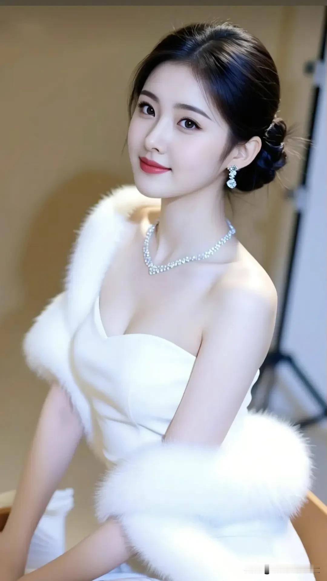 水仙子·玉容
 
云鬟低绾玉生光，
雪袂轻笼素影长。
明眸流转春波漾，
珠辉衬艳