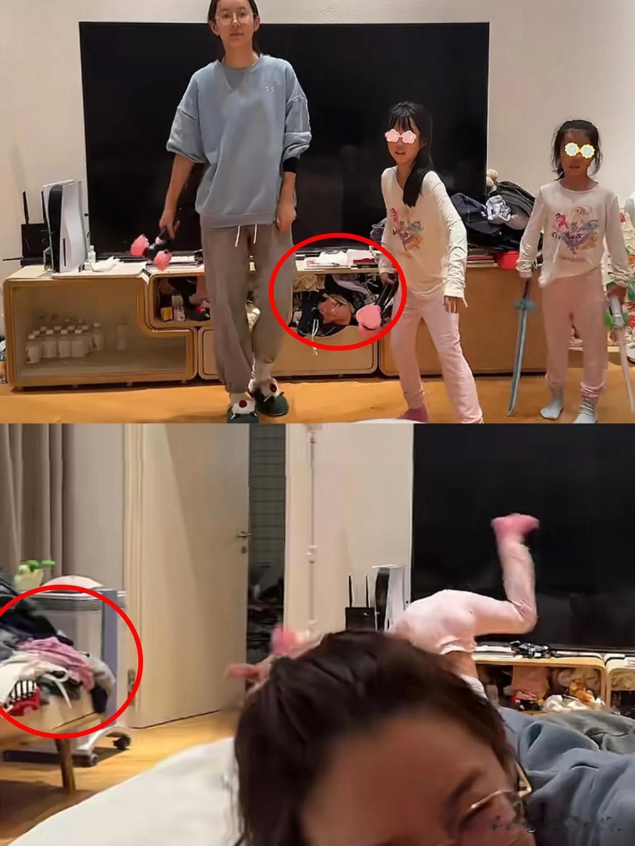 明星家里也这么乱，那我就放心了。

陈赫晒出和孩子打闹玩耍的视频，电视柜和沙发上