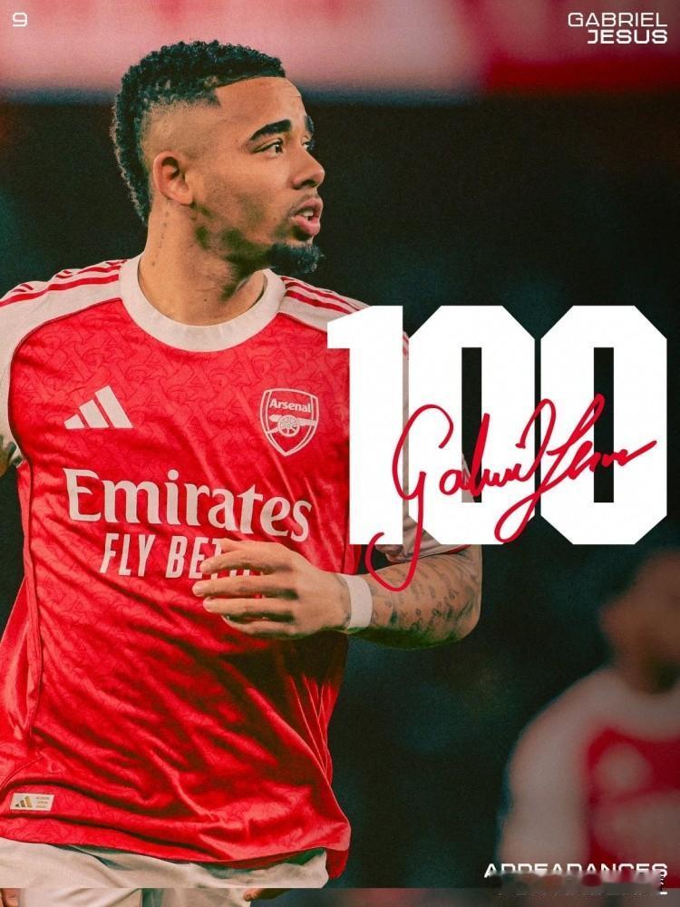 热苏斯完成为阿森纳出场100场里程碑！

今晨，联赛杯1/4决赛，阿森纳在点球大