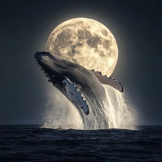 美图欣赏——月光下的鲸鱼跳跃