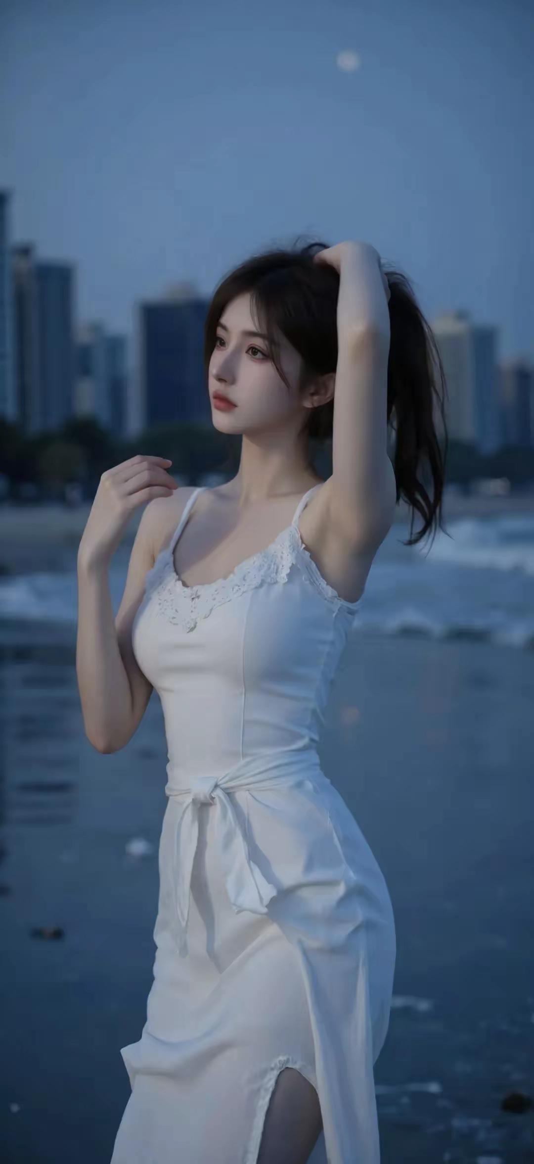 海边漫步，白色连衣裙，浪漫时光白色沙滩长裙 度假白色连衣裙