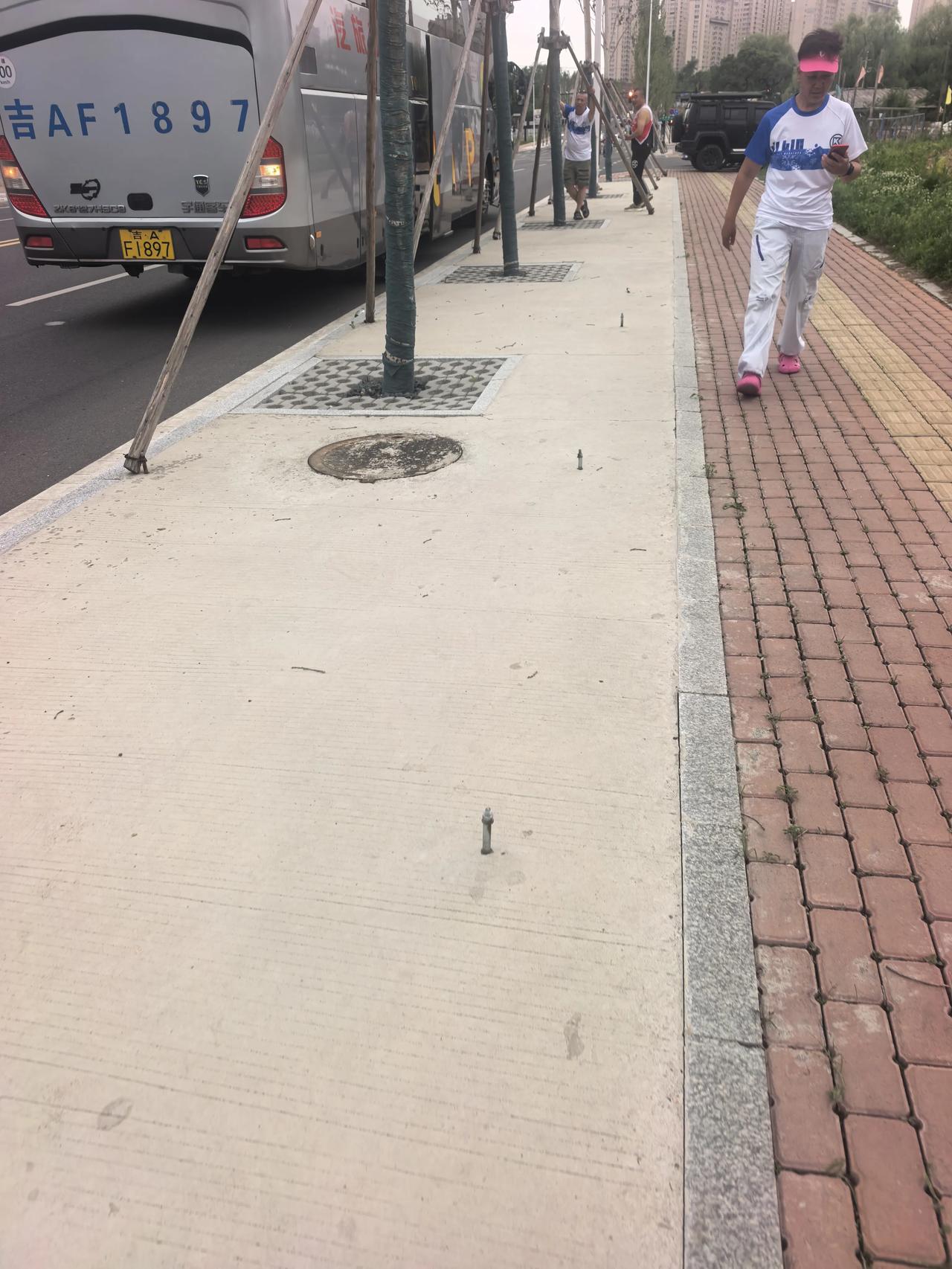 网友爆料，吉林市平山街靠近刘家大席的人行道上，有多个这种膨胀螺丝突出，夜间行人?