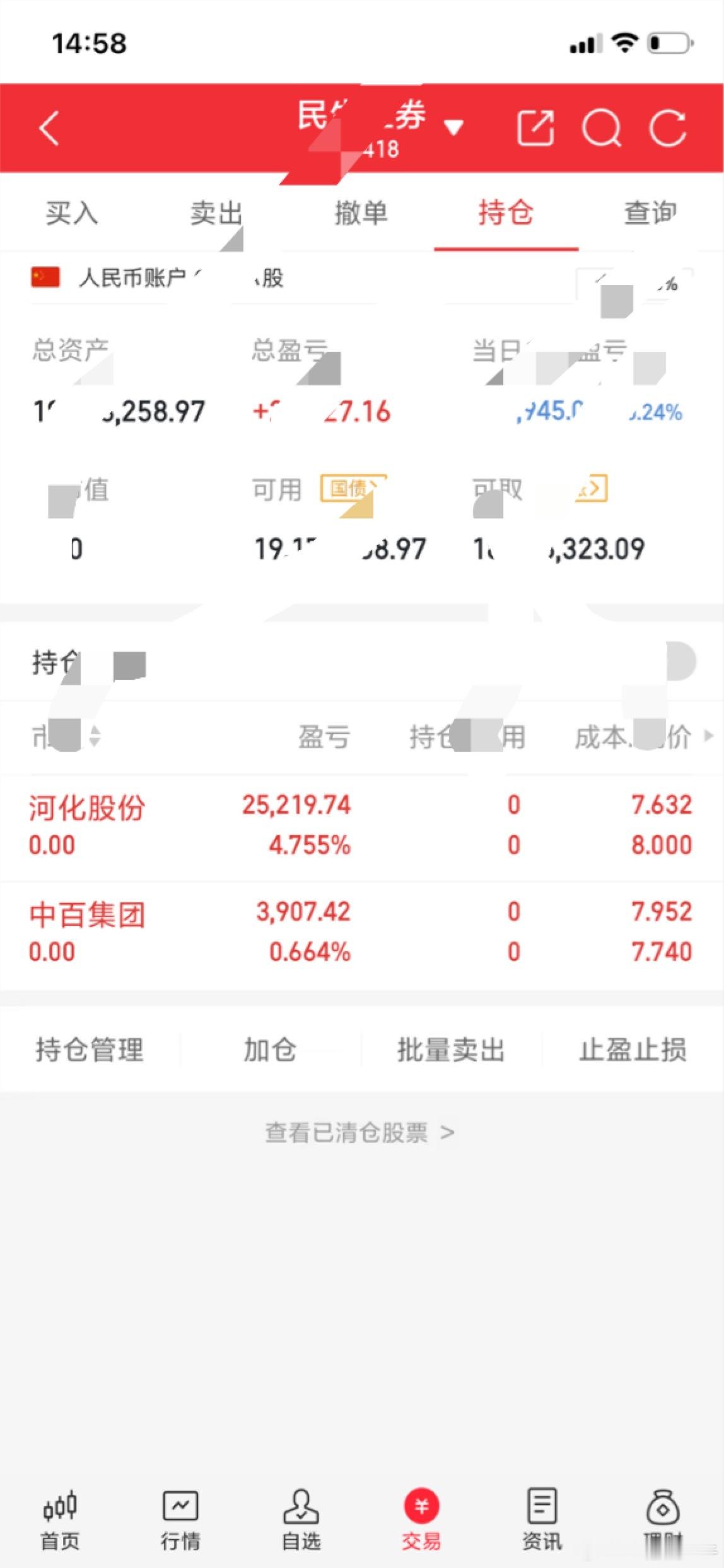 今天卖出：中百集团、河化股份还是期待有肉吃… 喜欢短线来一起特别声明：这只是我个