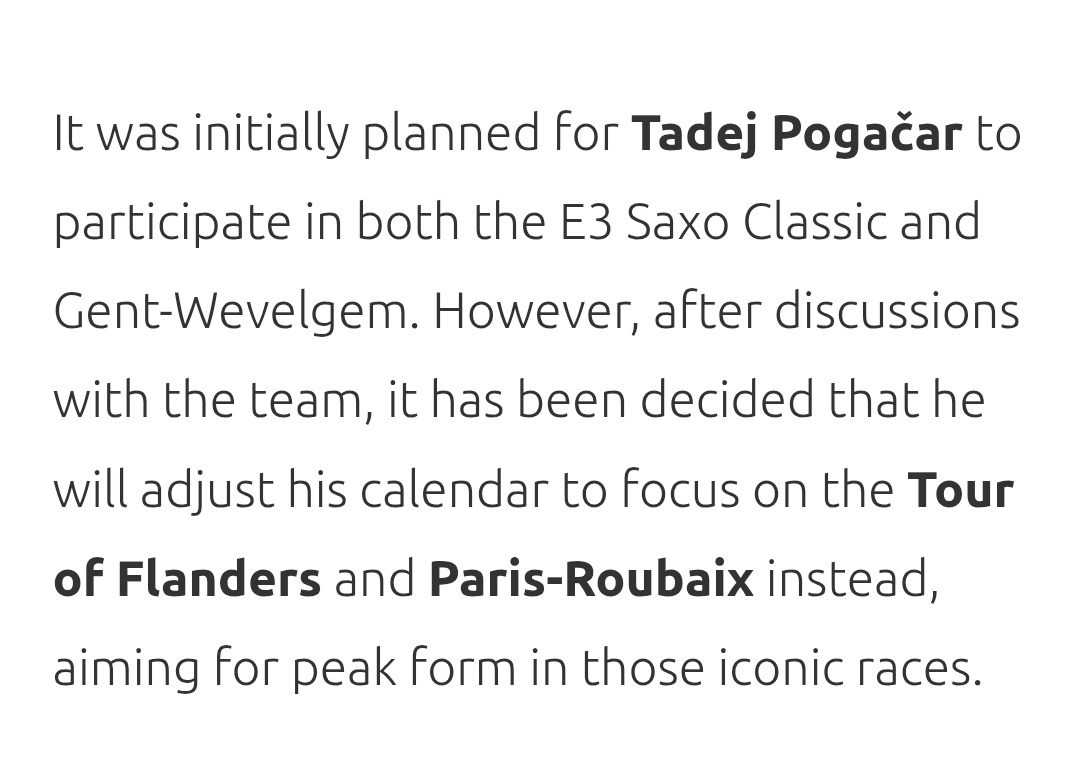 波加查确认参加2025巴黎-鲁贝！车队已经官宣了，他也因此跳过本周的两场石头路古