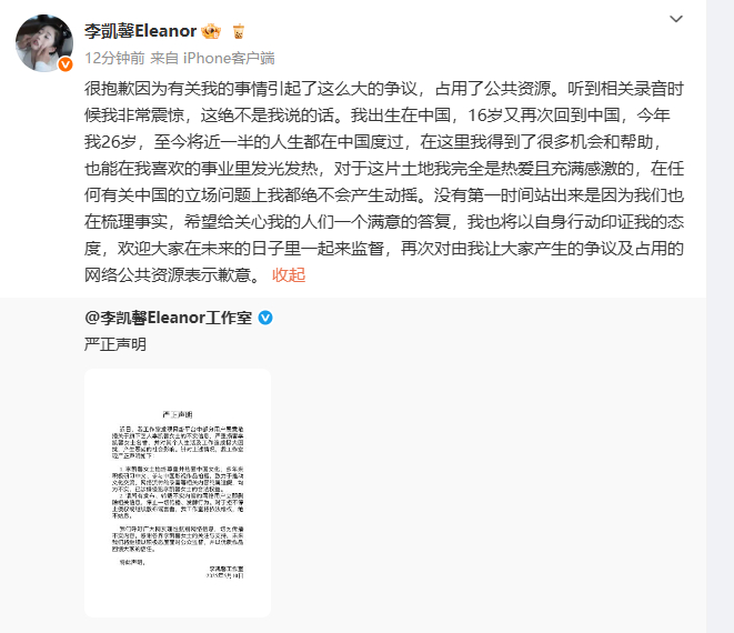 李凯馨说这绝不是我说的话李凯馨称相关录音造假李凯馨以自身行动证明态度李凯馨就争议