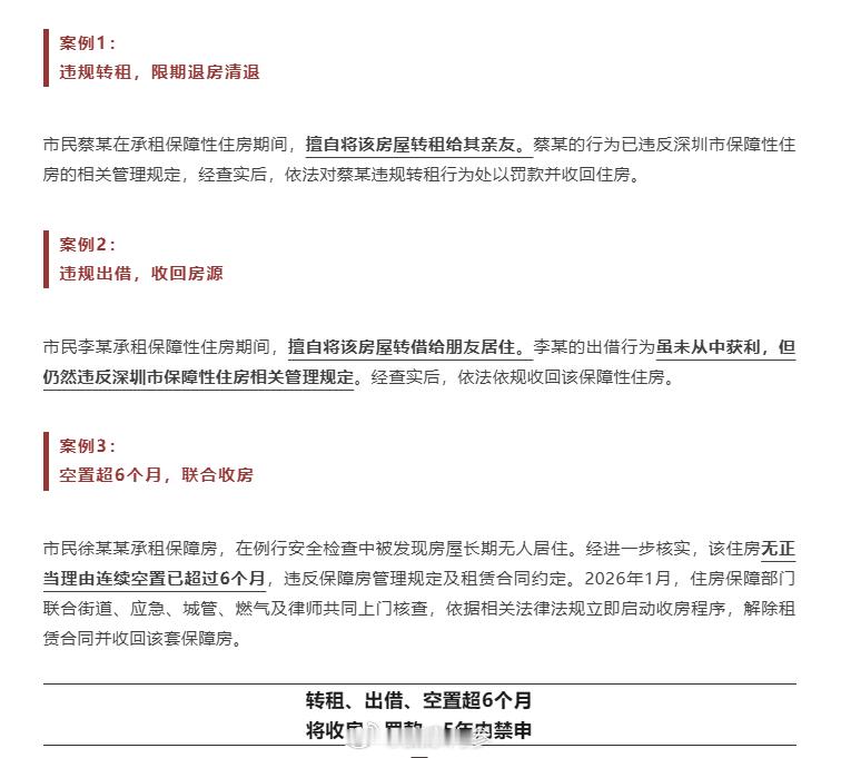 深圳的保障房是惠及刚需家庭的民生工程，偏偏有人打起歪主意，近期不断有因擅自转租牟