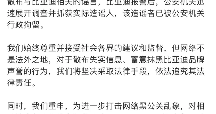 比亚迪重拳出击，严厉反击黑公关彰显维权决心