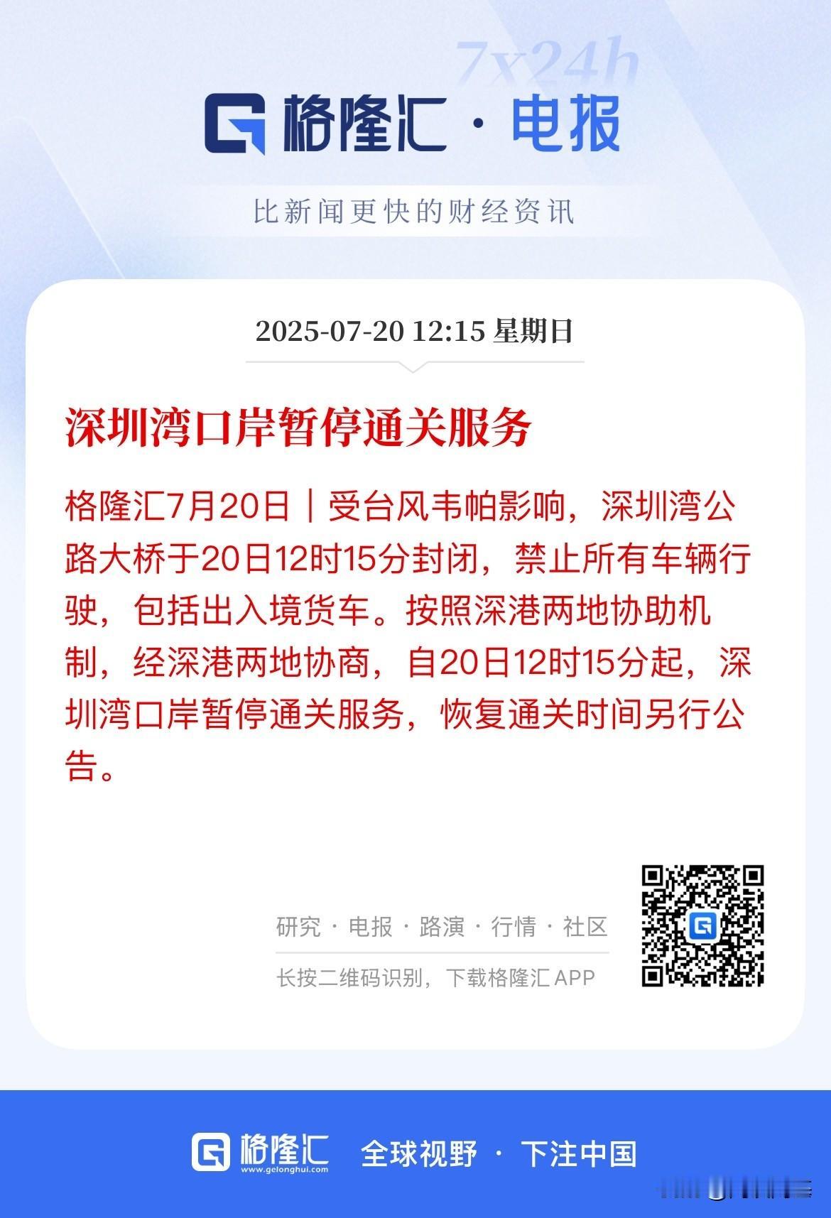 注意安全！广东台风！深圳湾口岸从20日12点15分开始暂停通关服务

广东台风，