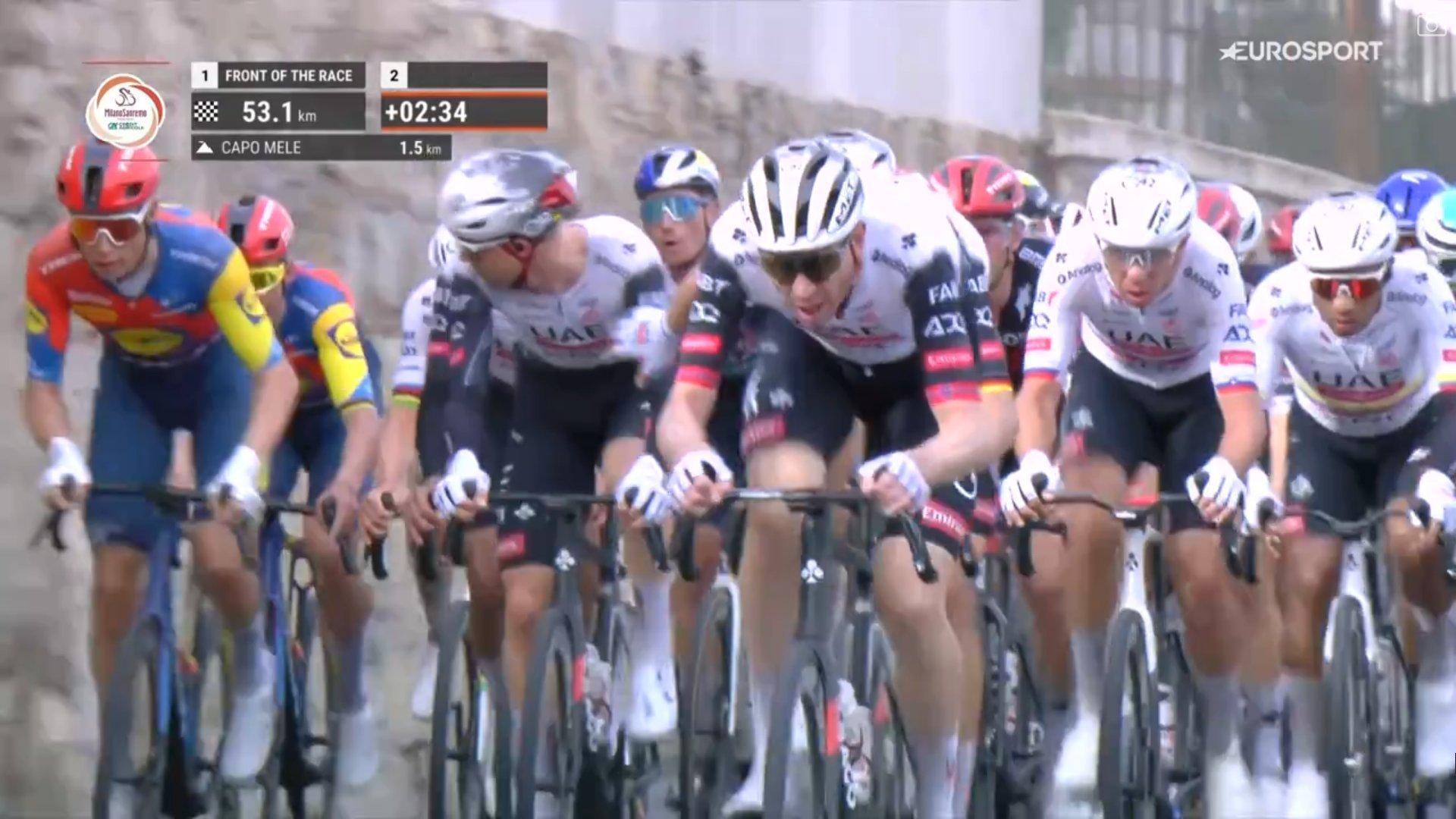 米兰圣雷莫 阿联酋航空车队开始提速，皮西等人卷入摔车，菲利普森爆胎… ​​​