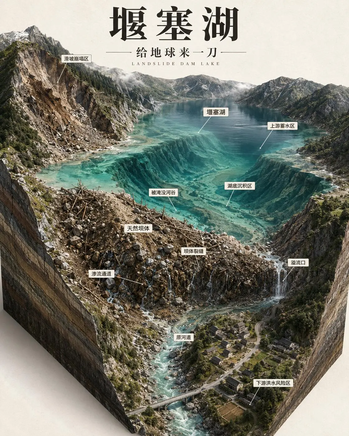 图解堰塞湖的形成与致灾机制。