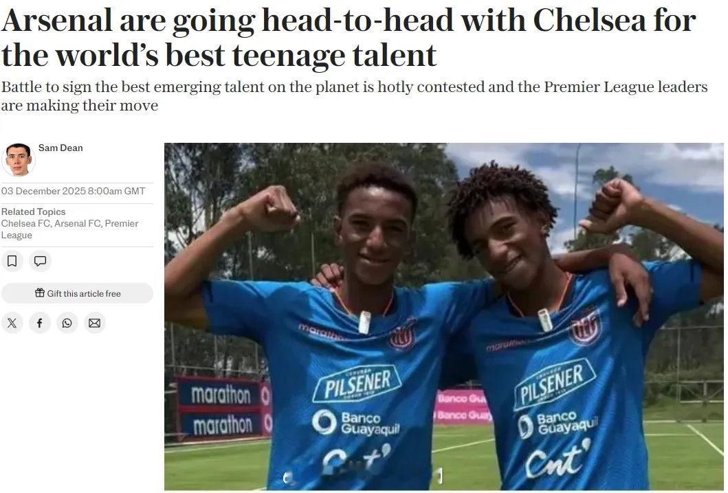 电讯报记者SD近日发文谈到了阿森纳最近几年收购青年才俊的行动。报道称，2022年