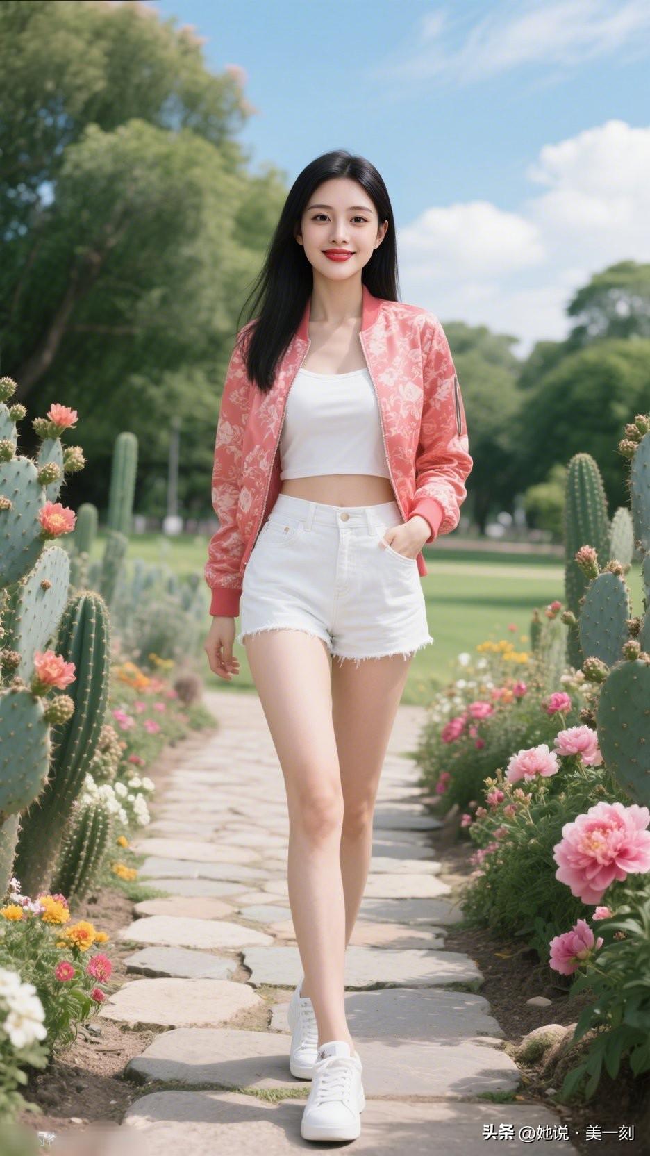 夏日穿搭指南🌞：粉色夹克+白色短裤，轻松出街！甜美小仙女的穿搭