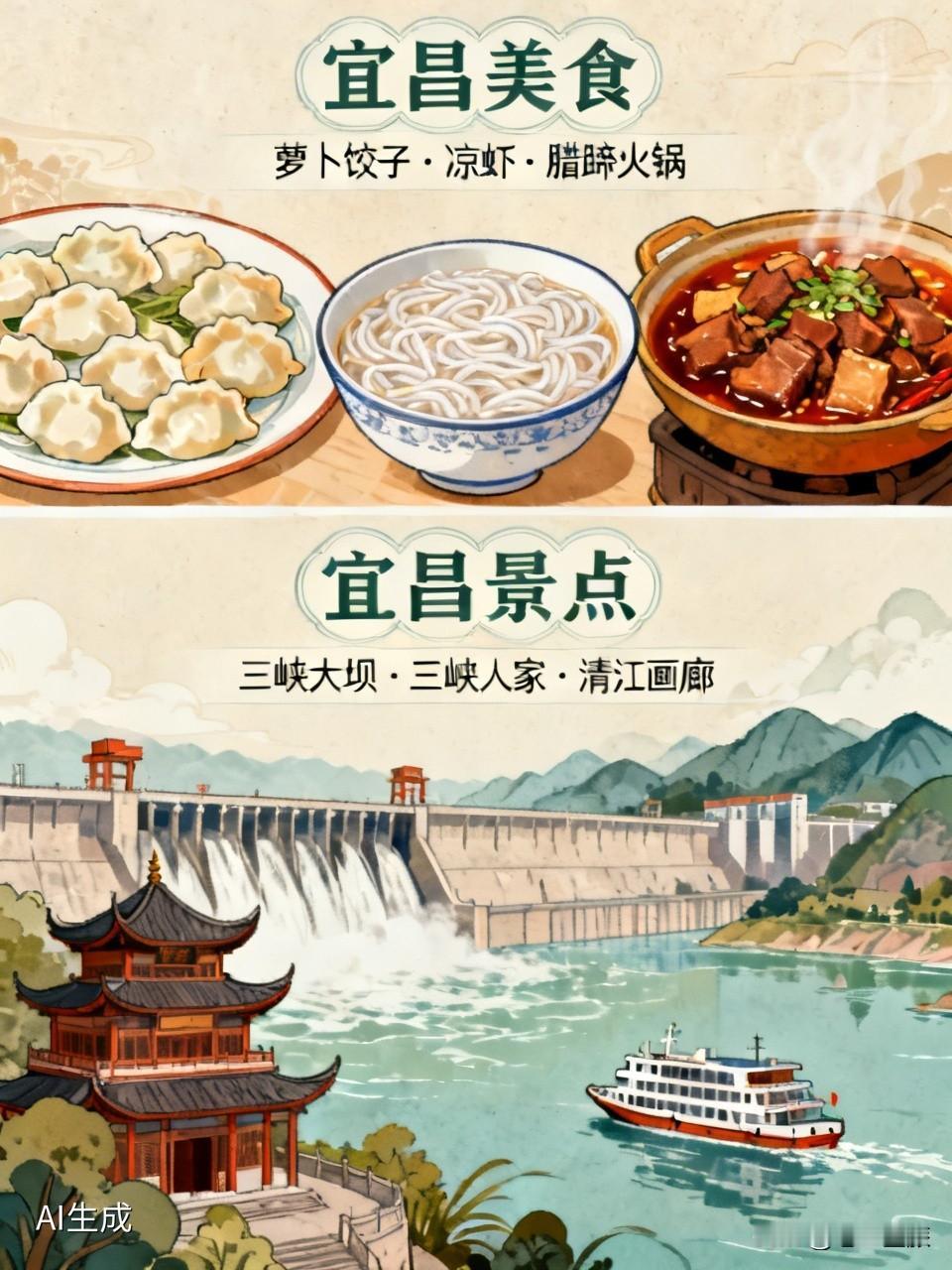 宜昌出名的东西可不少！美食方面，萝卜饺子是传统小吃，用萝卜丝加调料油炸，外酥内软