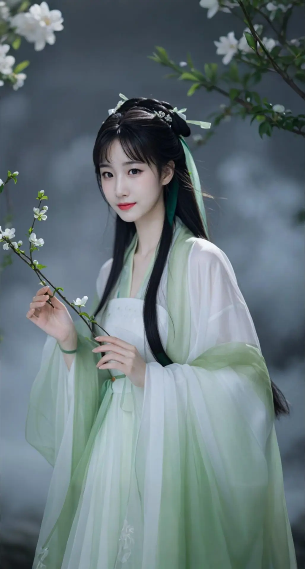 AI扩图 AI雾境梅影女