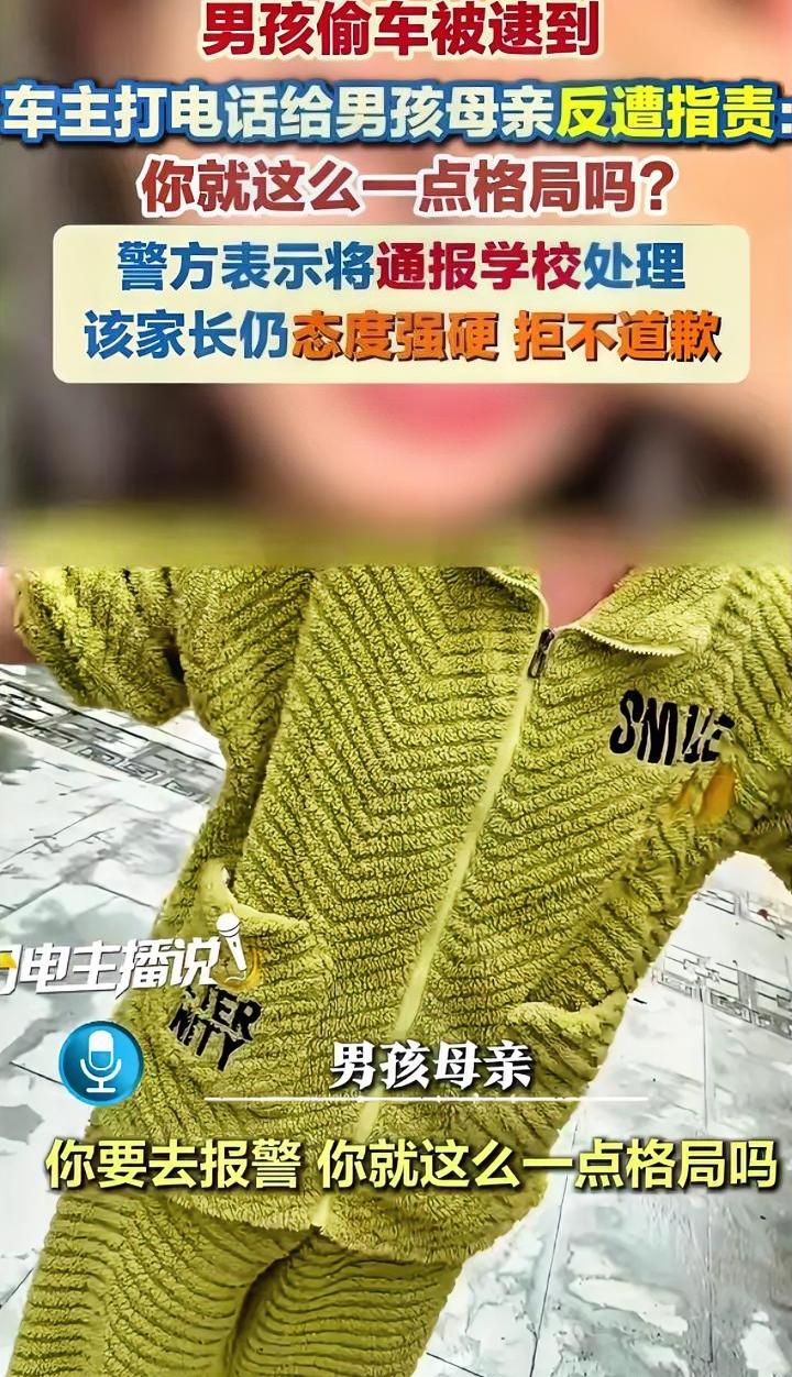 男孩偷车被抓，母亲指责车主“格局太小”，结果后悔都来不及了。

近日广州一小区某