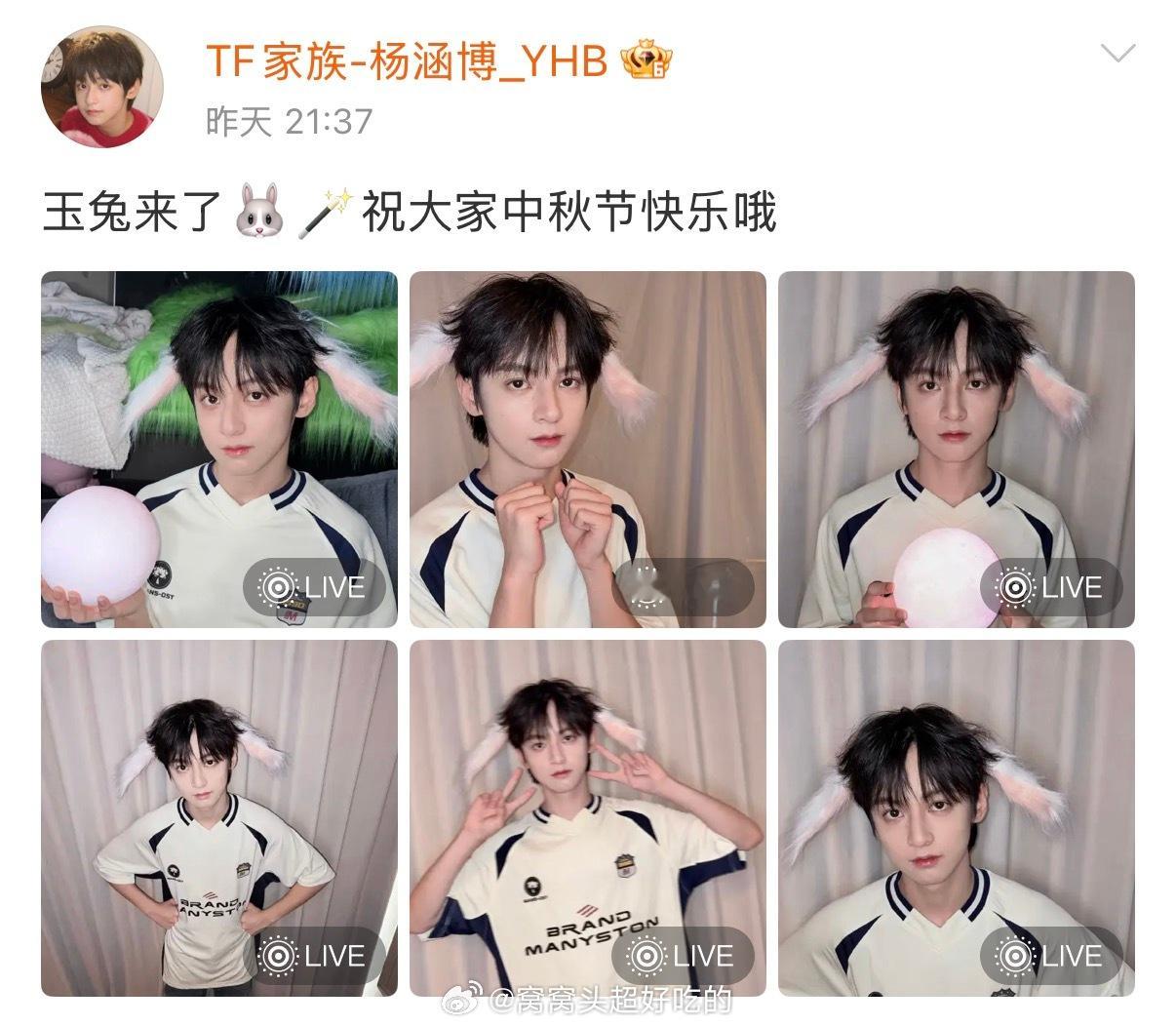 呜呜呜，真的好可爱啊！今天是玉兔🐇形态的杨涵博！杨涵博 ​​​