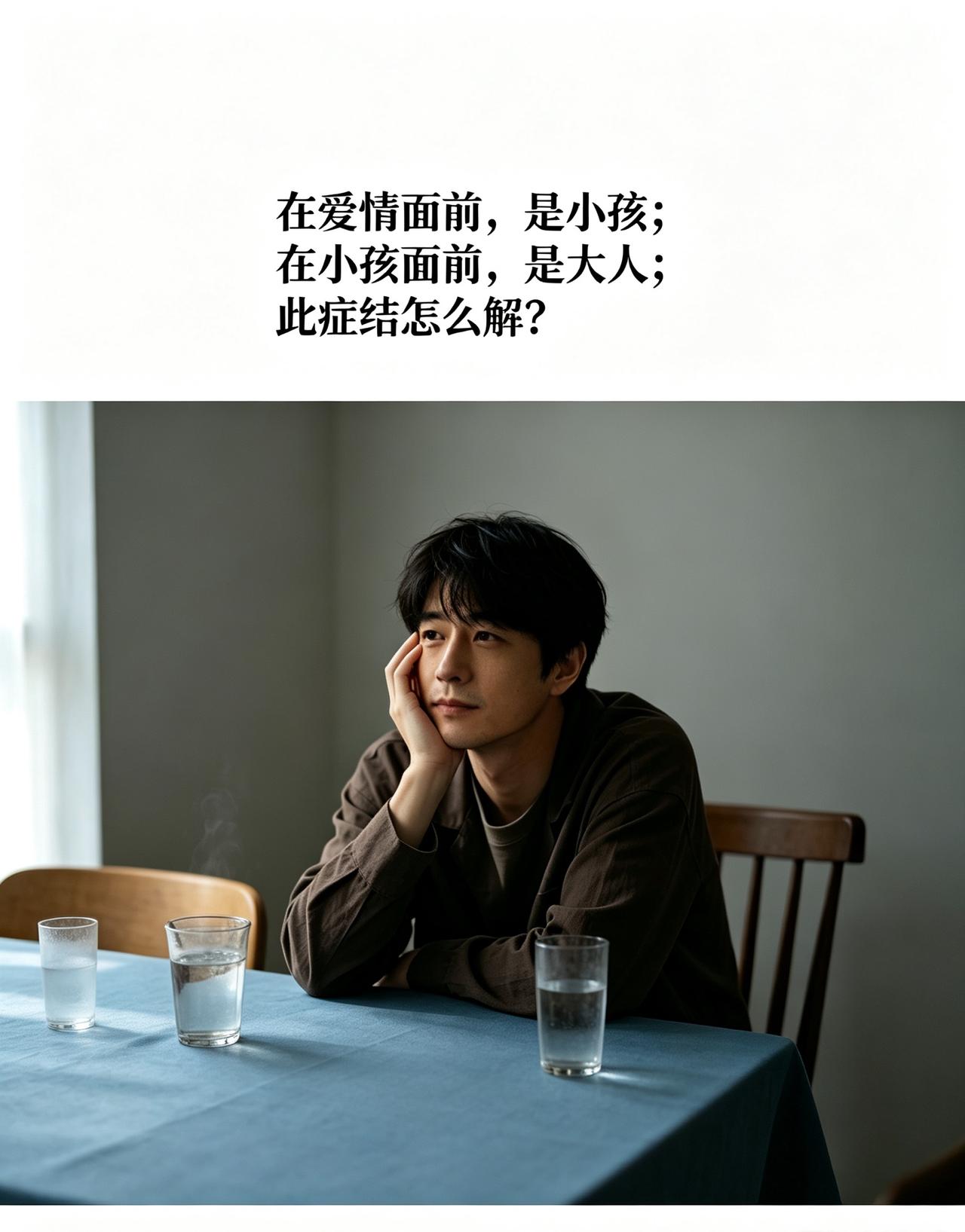 在爱情面前，是小孩；
在小孩面前，是大人；
[刀]此症结怎么解？

大人的恋爱 