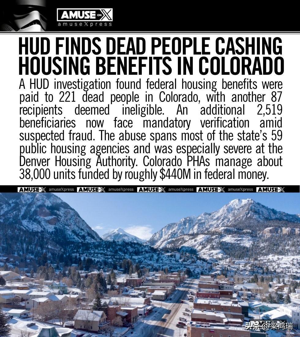 美国住房和城市发展部（HUD）发现，科罗拉多州有221名已故人士领取了住房补贴，