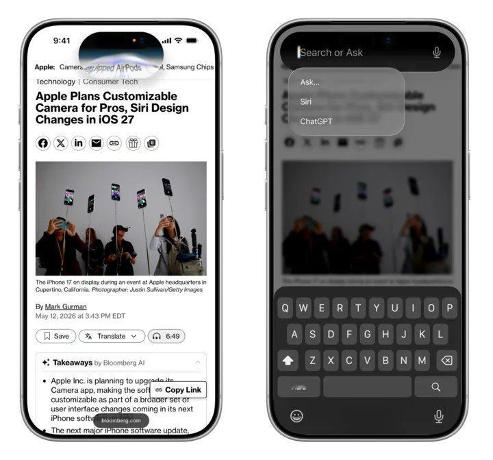 【iOS 27 Siri 全面升级及 AI 功能预览图曝光】据彭博社的 Mark