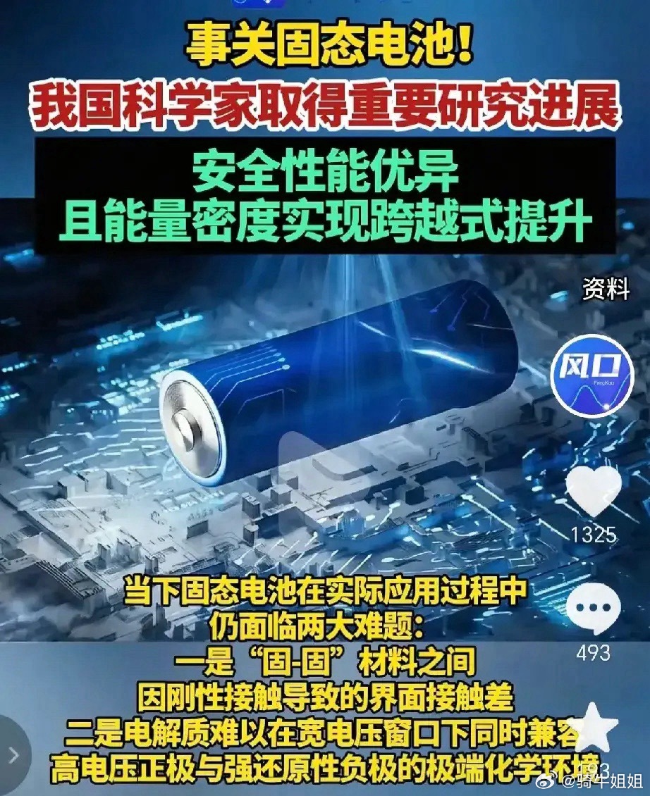 固态电池技术取得重大进展！ 固态电池因高能量密度、高安全性及宽温区适用性，成为锂