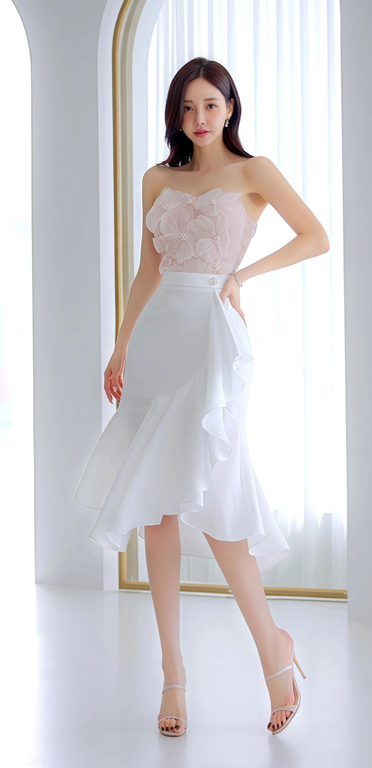 优雅白裙，甜美花边，清新自然，气质满满！🌸💃🏻