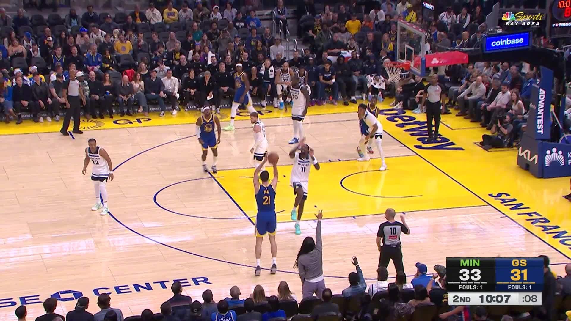 波斯特远投三分！森林狼vs勇士