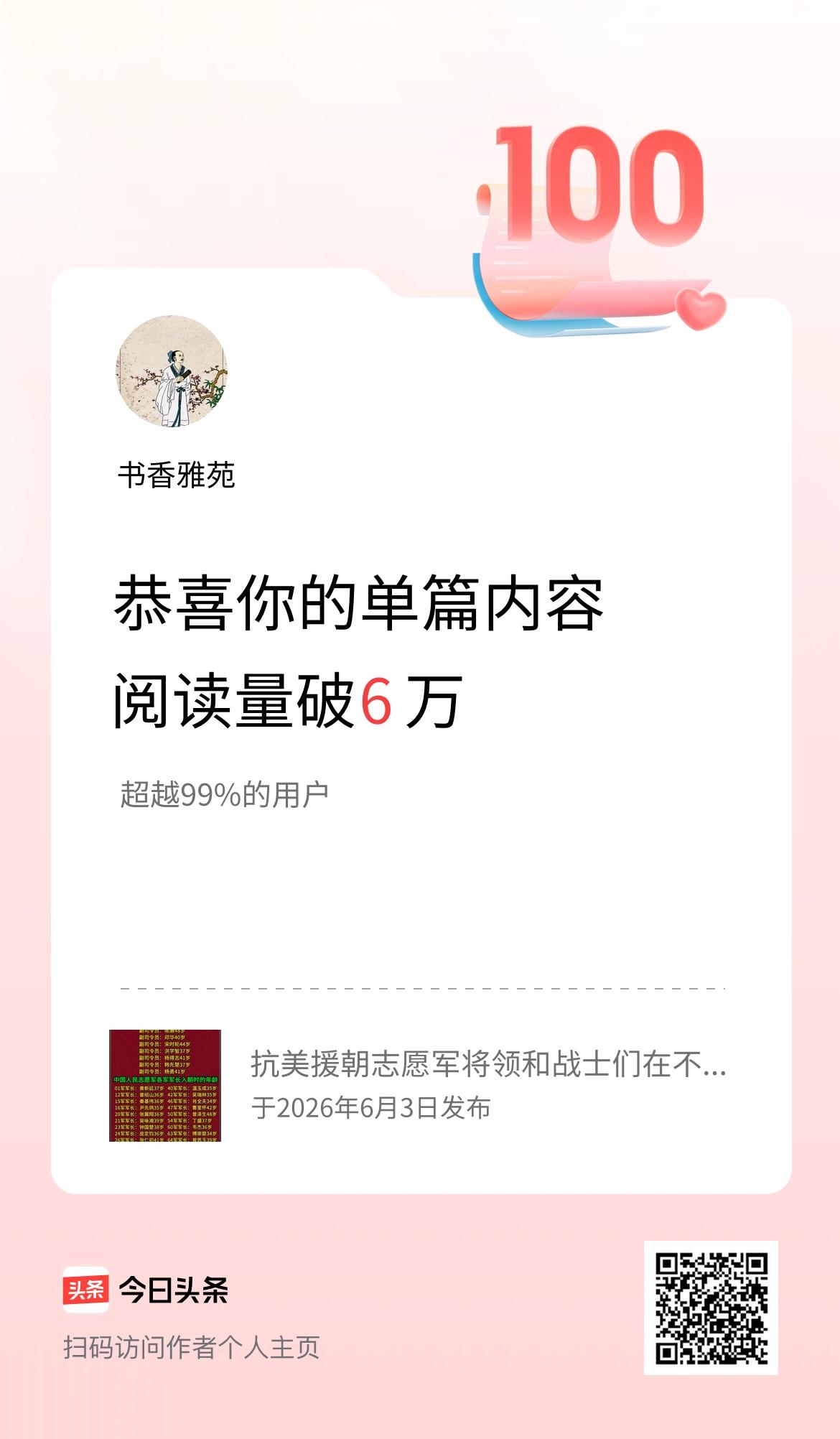 单篇内容获得阅读量破6万啦！