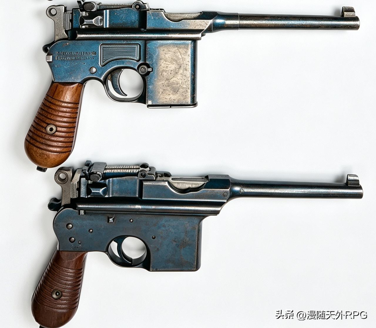 驳壳枪，Mauser C96
       半自动手枪，又称自动装填手枪，后期改