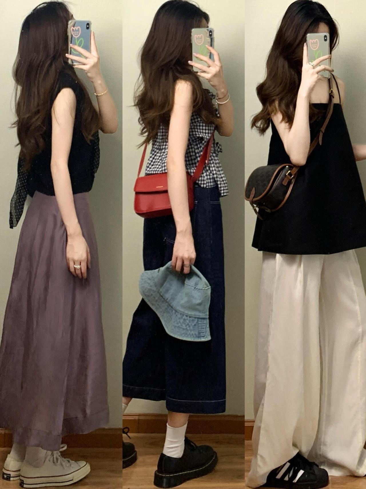 夏季出街如何穿出时尚感？
这几组很实用！基础款白T、黑背心或条纹衫，搭配碎花半裙