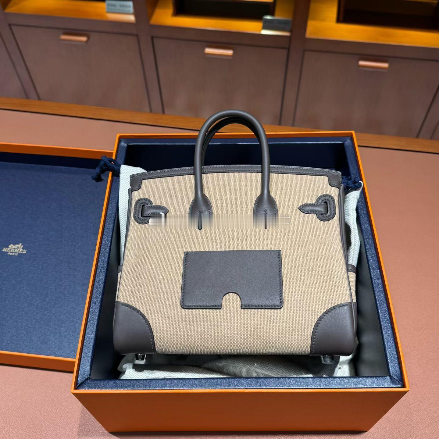 Birkin25 Cargo 帆布拼皮 树皮色拼慕斯灰 银扣爱马仕hermes