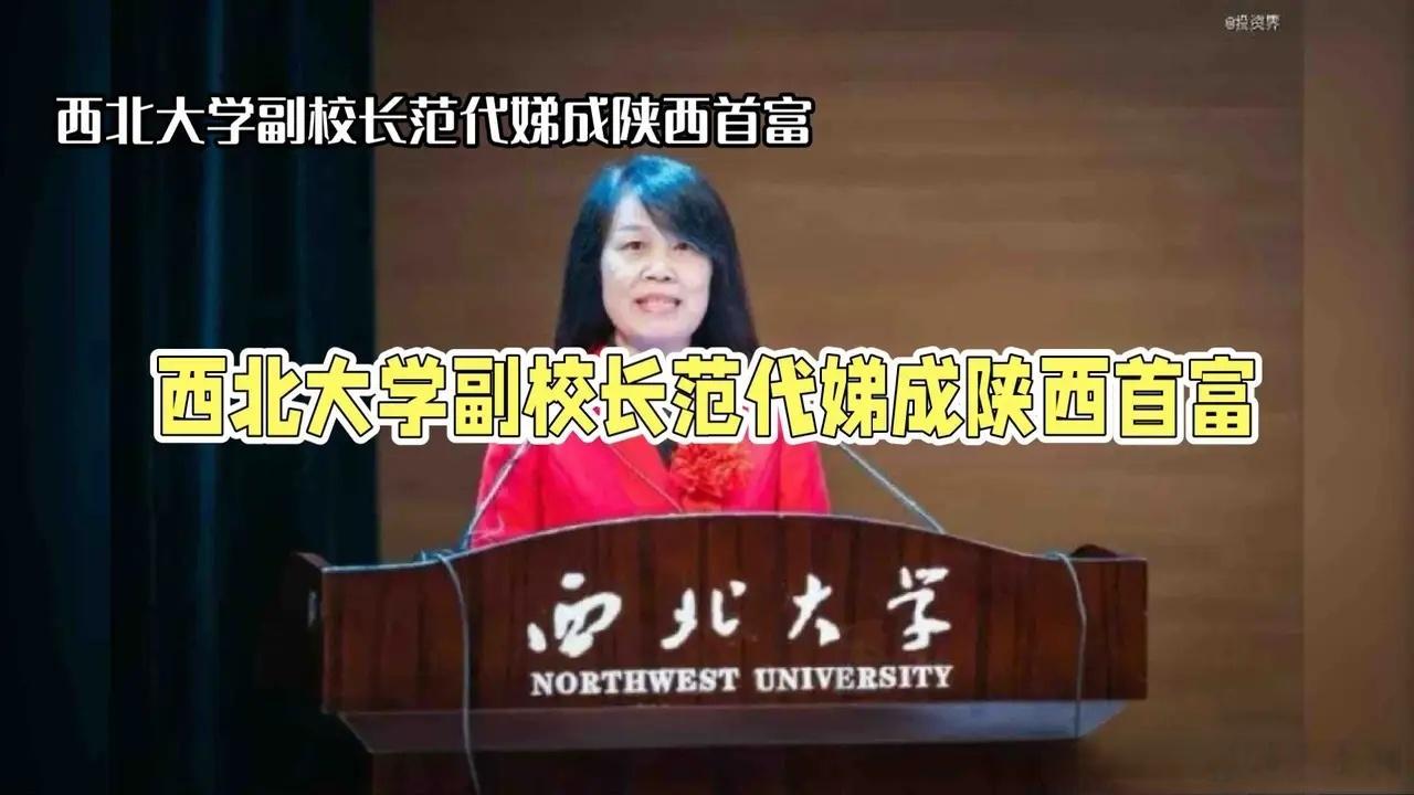 西北大学副校长范代娣成陕西首富一位大学副校长身价能达到440余亿元，晋升为陕西首