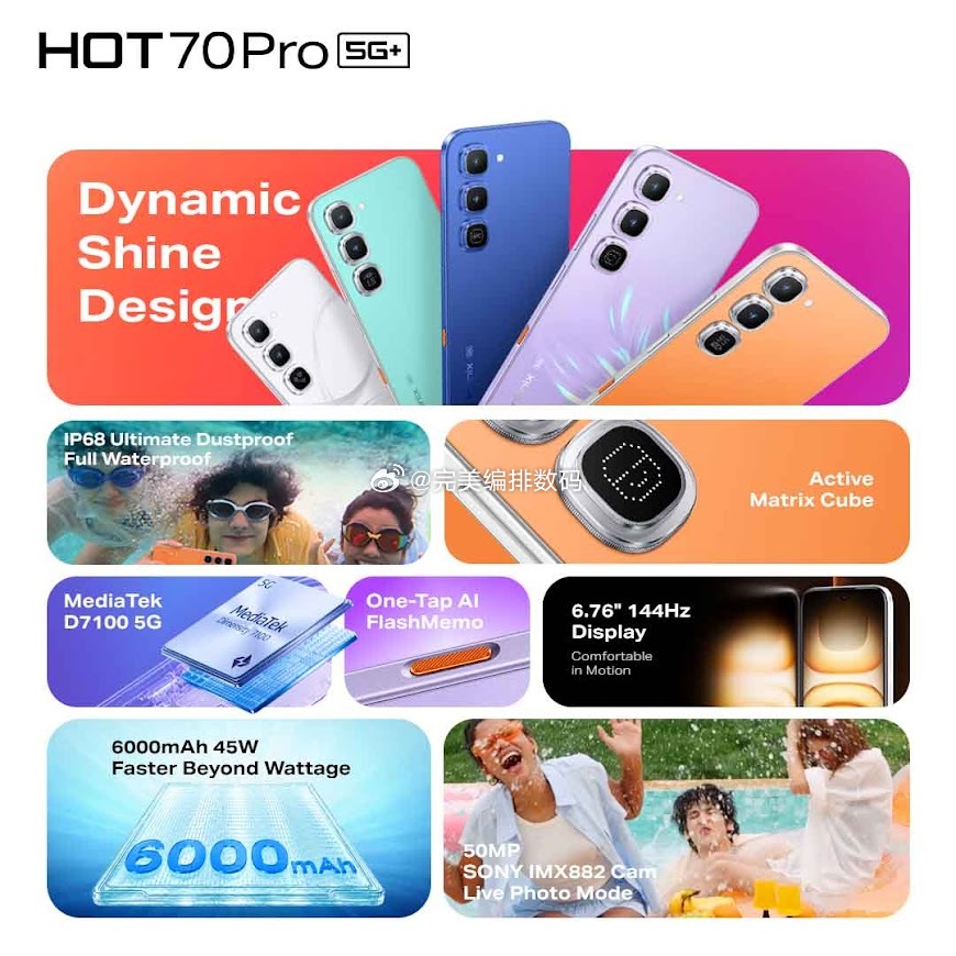 传音Infinix HOT 70 Pro 5G官宣7.6在海外发布，天玑7100