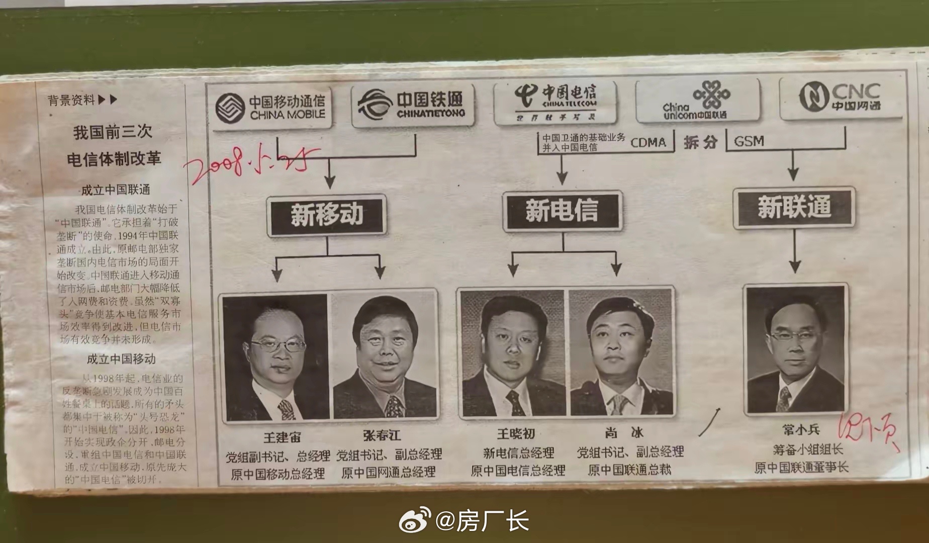 08年以前电信运营商有六家，现在的小年轻都没听过吧 