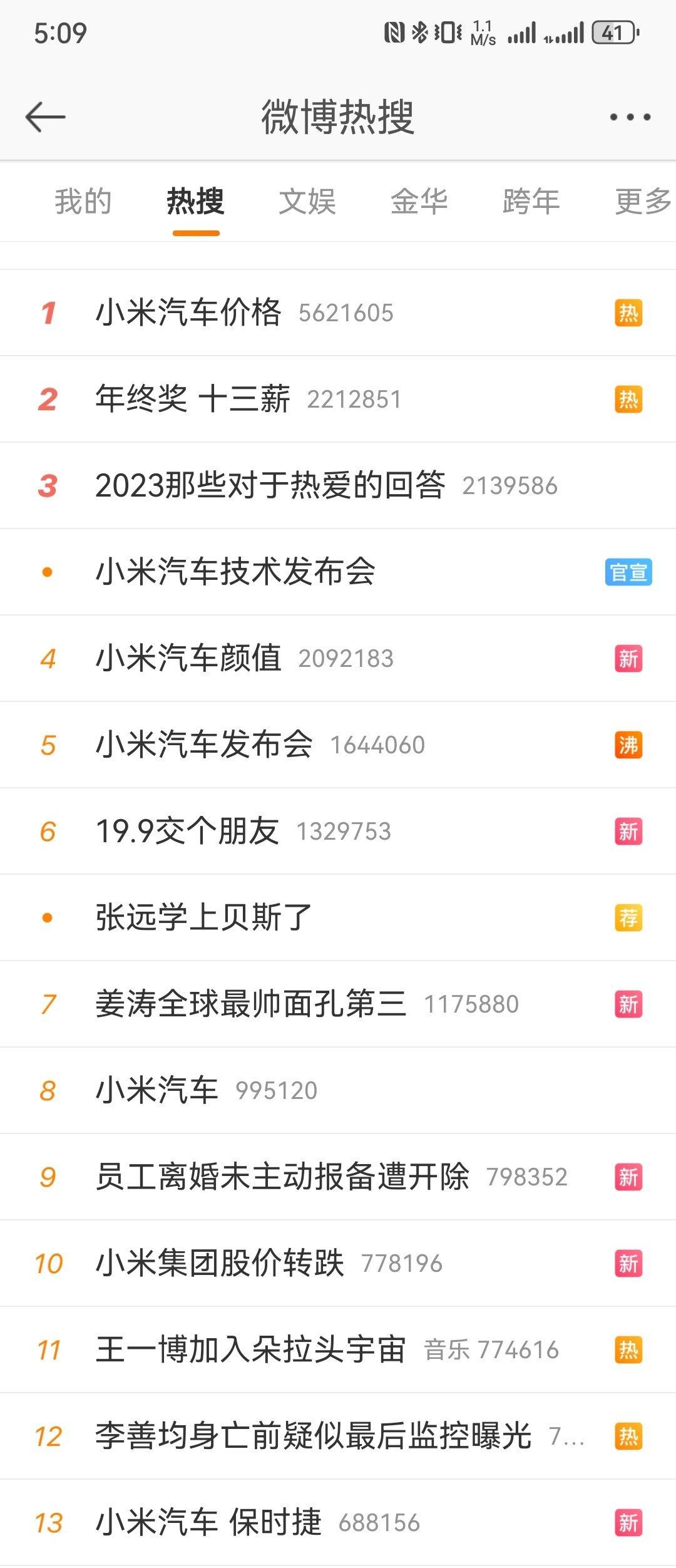 各位感受下小米的热度~一些传统车企有被这些热搜震撼到吗？