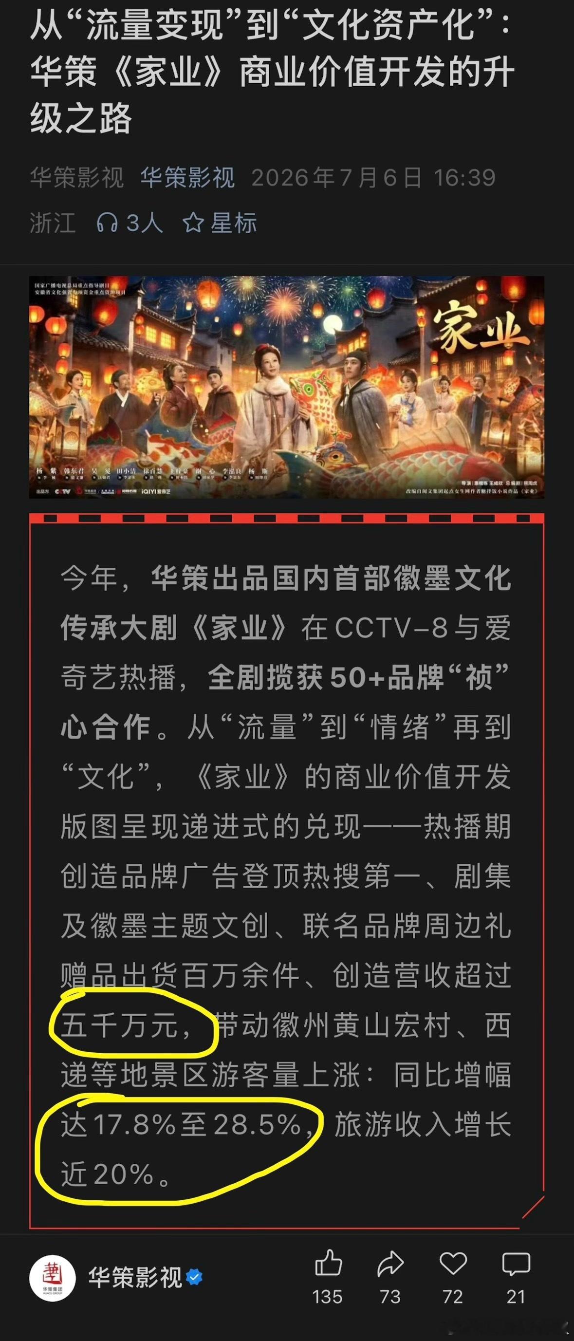 看来华策对《家业》很满意，商业价值拉满了 