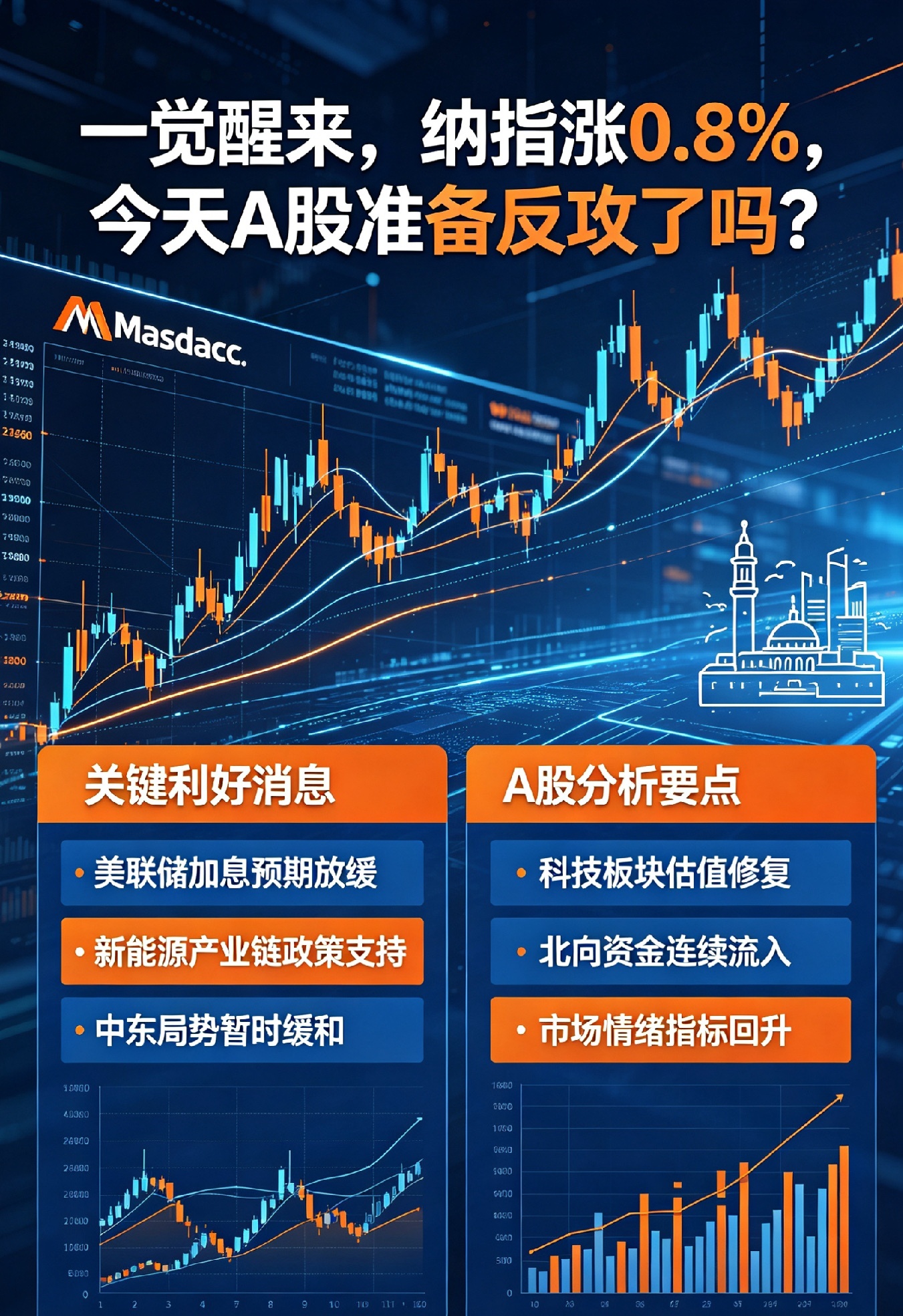 一觉醒来,纳指涨0.8％,今天A股准备反攻了吗？先说2条利好：①美股纳指上涨，科