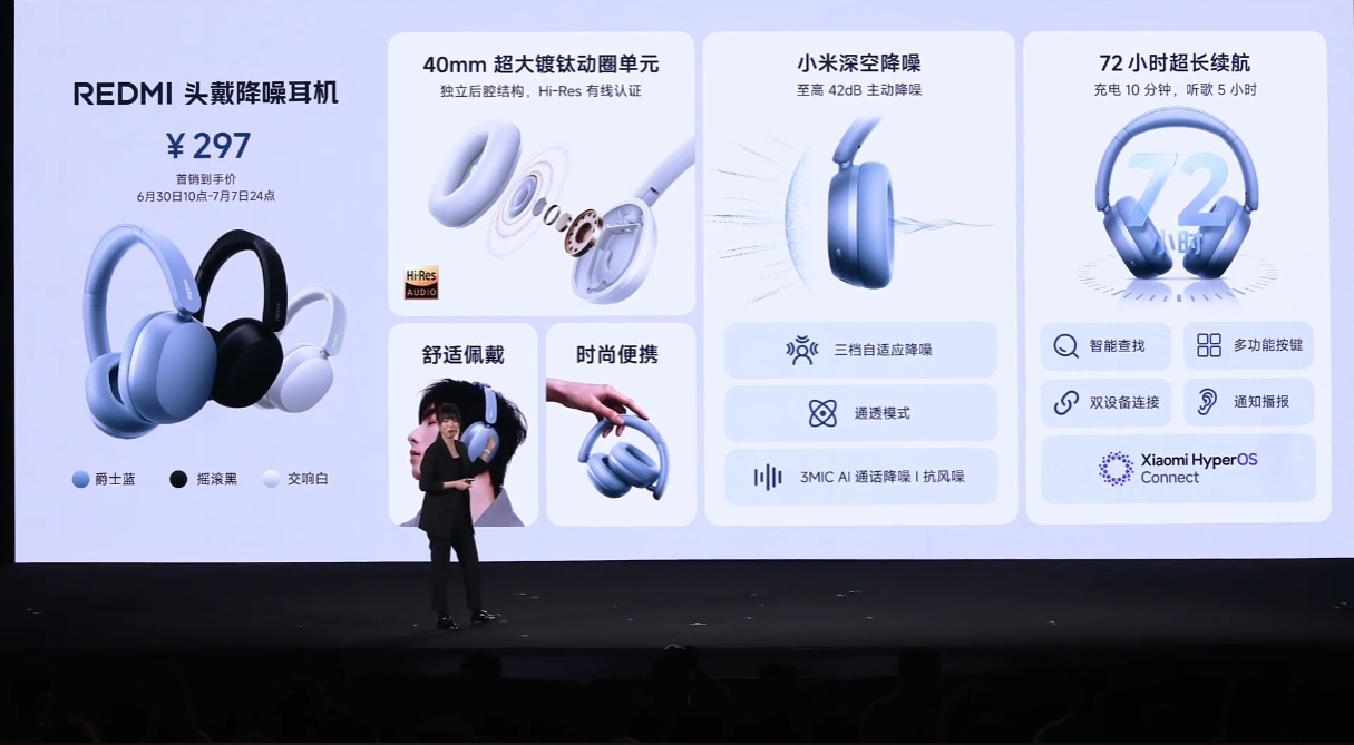 REDMI首款头戴降噪耳机，297块。红米发布会 靠，好划算。 