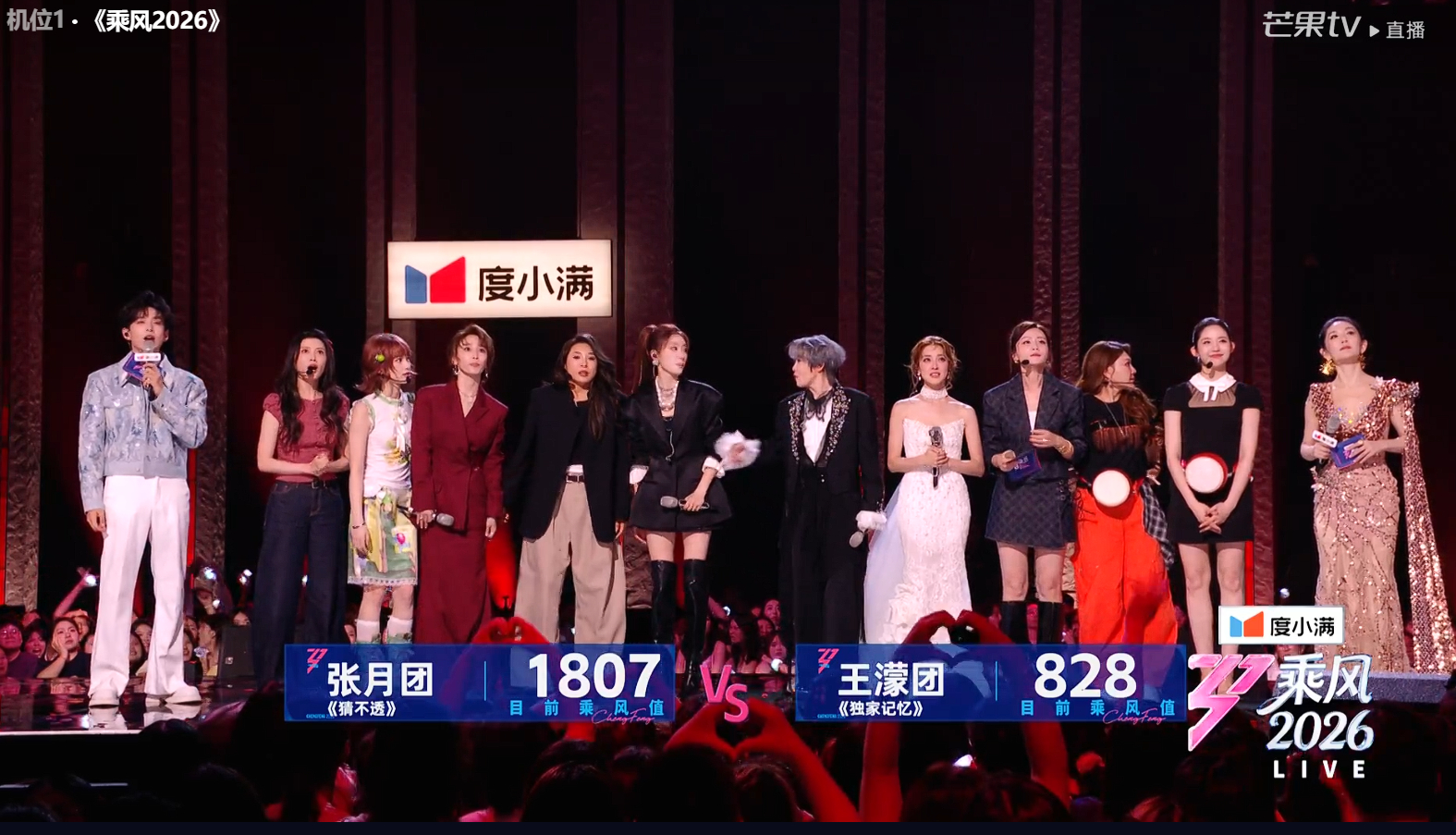 浪姐直播《乘风2026》五公团内双人合作秀结果第五组《独家记忆》王濛、陈凯琳获得