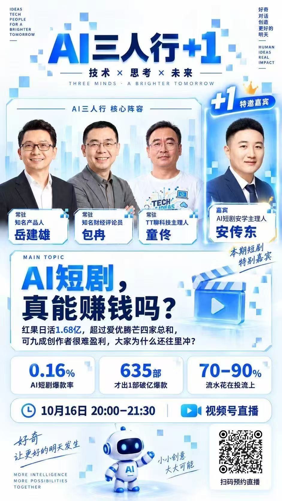 预告 明晚（周五）20点，AI三人行视频号直播间例行上线，这一次我们请来了短剧圈