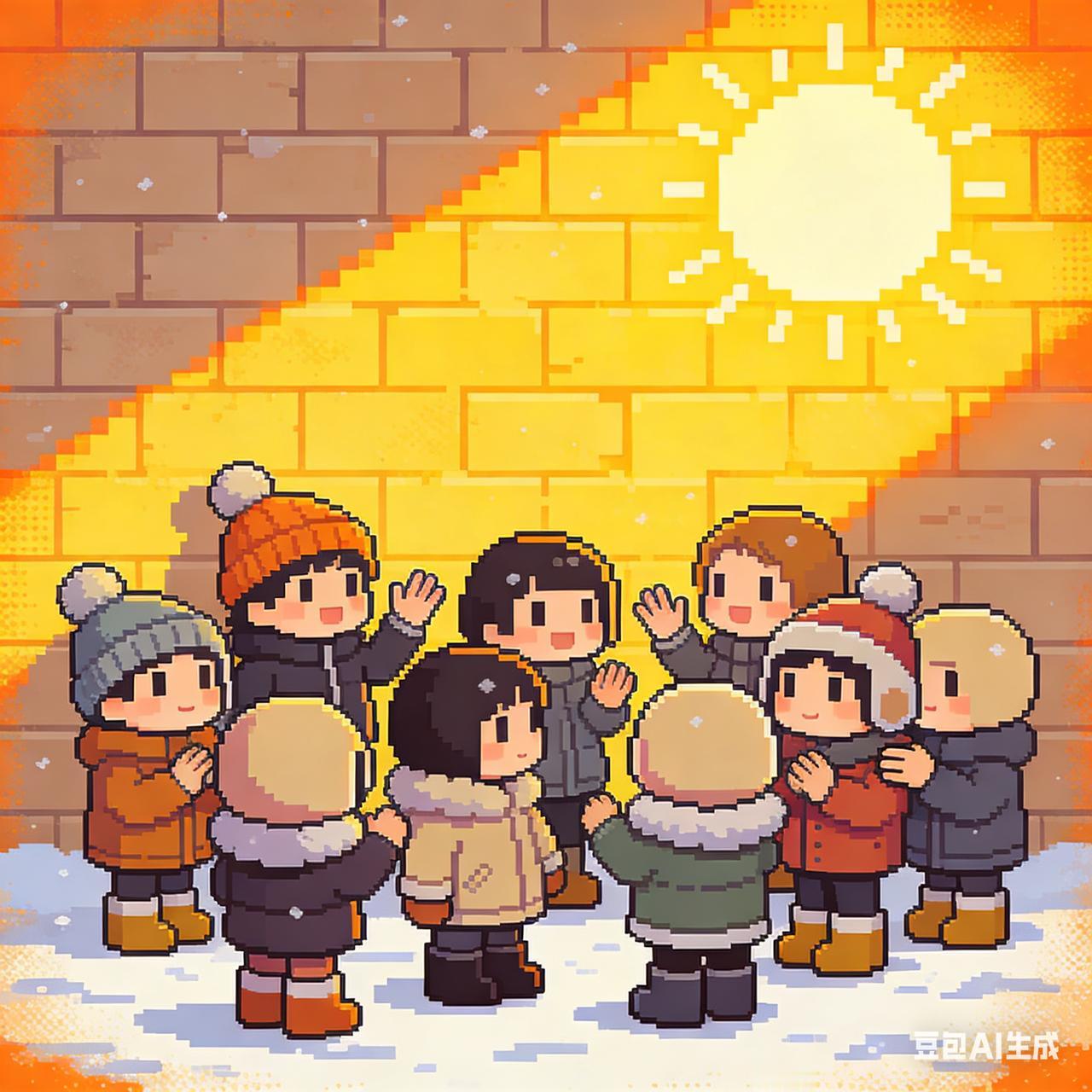 晒太阳，冬日快来晒太阳。

冬天的太阳尤其的珍贵，有的人喜欢站在一面墙的位置，把