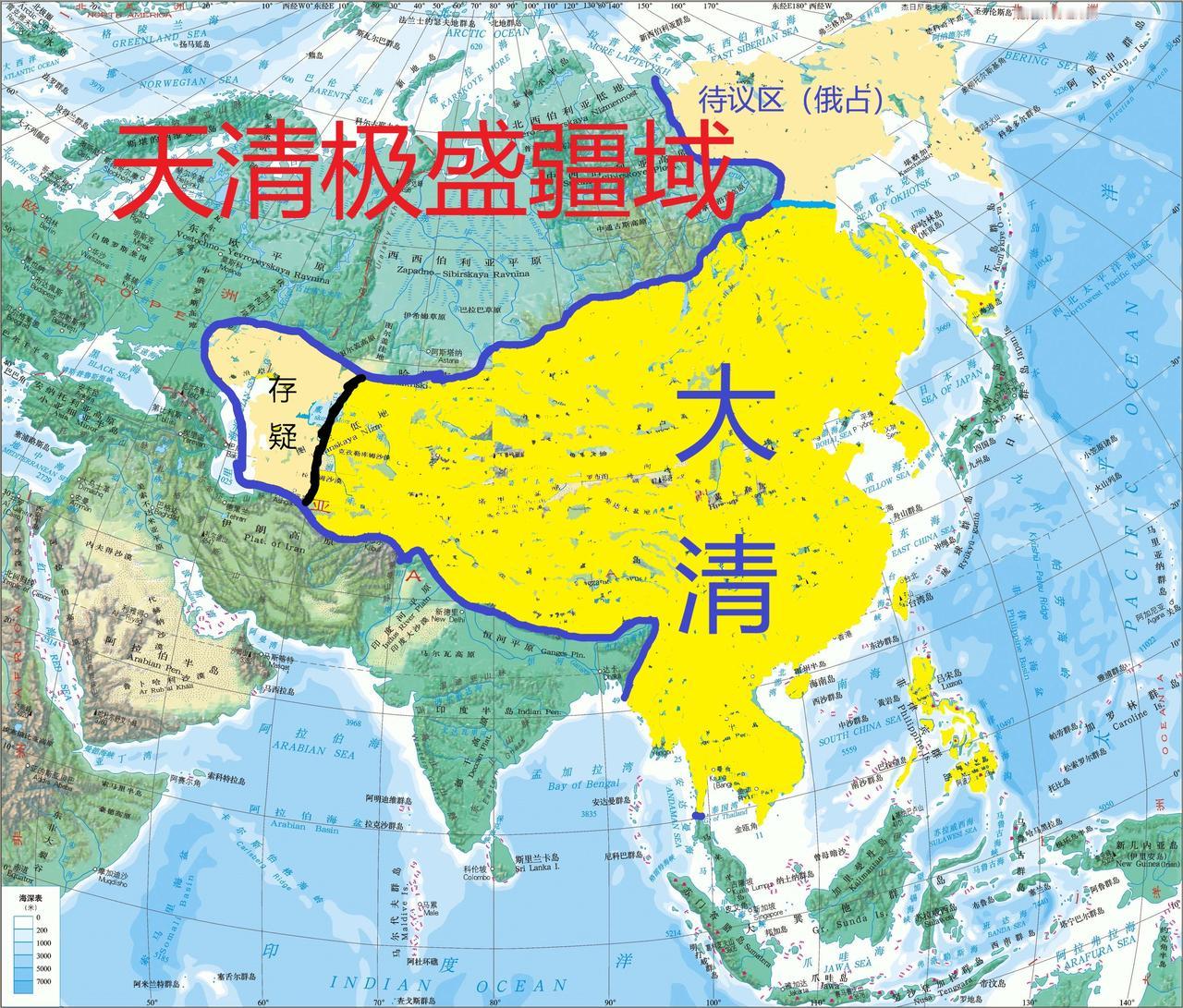 北至：北达外兴安岭
南至：南达印度洋，最南约在马来半岛
东至：东临太平洋，最东约