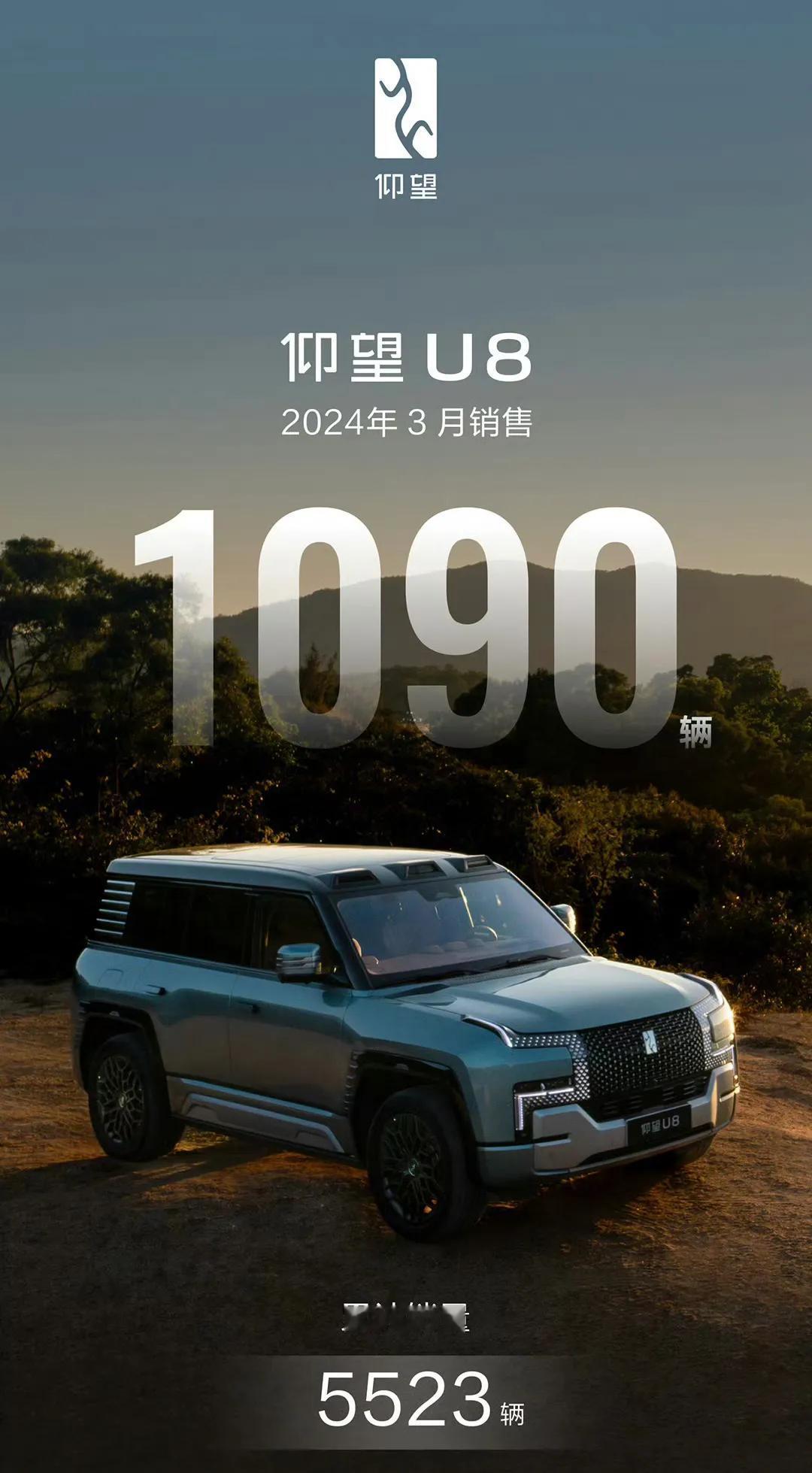 国产第一台百万豪华SUV——仰望U8的销量还是不错的，3月份销量达到了1080台