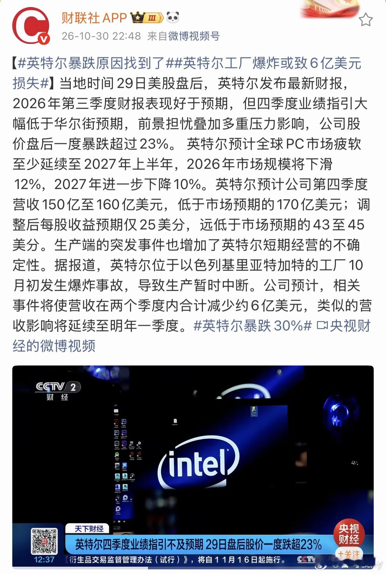 英特尔英特尔…违约…-30%这开盘真刺激。 ​​​